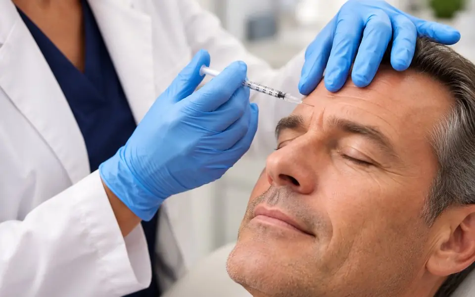 Man receiving an aesthetic injection